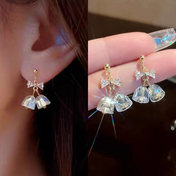 LQUSI Crystal Bow Dangle Earrings for Women | Gold Plated Sparkling Drop Earrings | Elegant Party Wear & Daily Fashion Jewelry