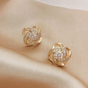 LQUSI Gold Knot Stud Earrings for Women Crystal Stud Earrings Elegant Party Wear Jewelry