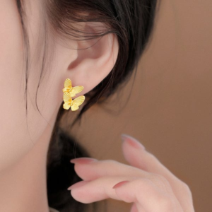 LQUSI Gold Butterfly Stud Earrings for Women | Elegant Minimal Butterfly Earrings for Girls | Daily Wear Fashion Jewelry