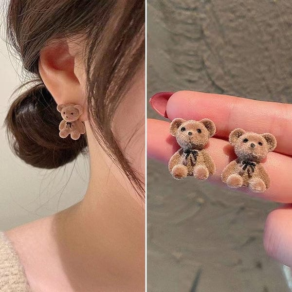LQUSI Cute Teddy Bear Stud Earrings for Women Plush Mini Bear Earrings Korean Style Fashion Jewelry