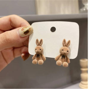 LQUSI Cute Bunny Stud Earrings for Women Plush Mini Rabbit Earrings Korean Style Fashion Jewelry
