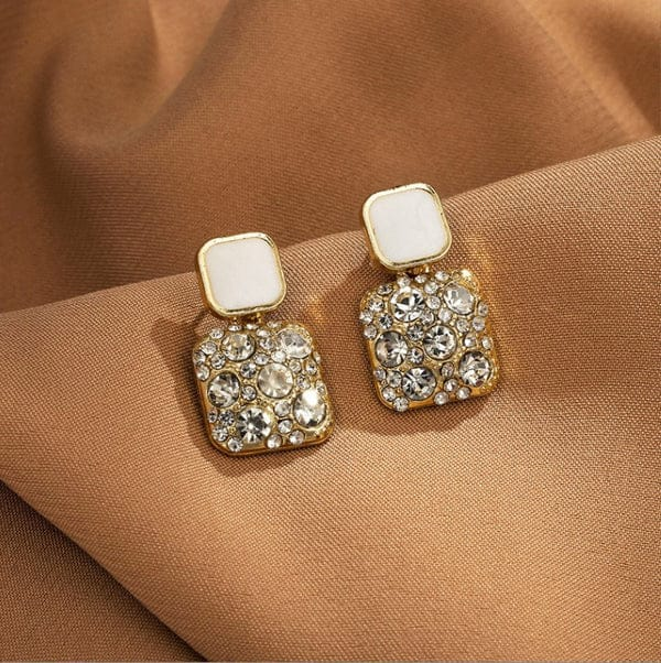 LQUSI Gold Square Drop Earrings for Women Crystal Stud Dangle Earrings Party Wear Jewelry