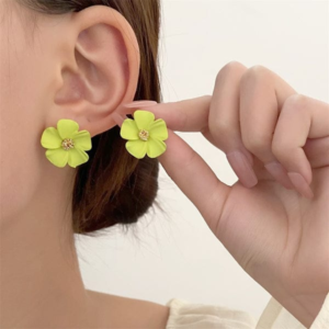 LQUSI Green Flower Stud Earrings for Women | Lightweight Floral Fashion Earrings for Girls | Daily Wear Party Jewelry