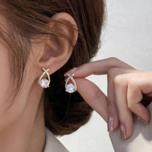LQUSI Gold Tone Crystal Stud Earrings for Women | Elegant Curve Drop CZ Earrings for Girls | Party Daily Wear Jewelry
