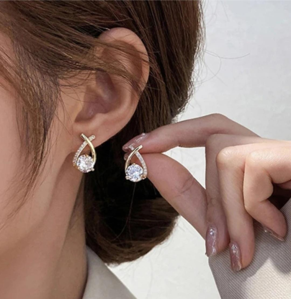 LQUSI Gold Tone Crystal Stud Earrings for Women | Elegant Curve Drop CZ Earrings for Girls | Party Daily Wear Jewelry